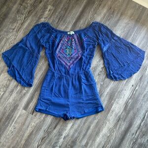 Altar'd State Size Small Blue Embroidered Boho Romper
